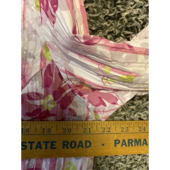 Joanna Pink Accordian semi sheer Top Floral button Blouse Crinkle Medium - Picture 12 of 15